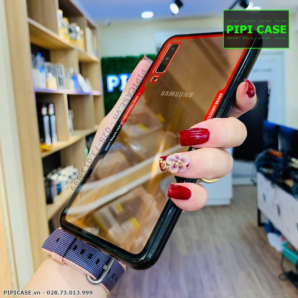 Ốp Lưng Samsung A7 2018 - Glass Super Light - Đỏ Đen