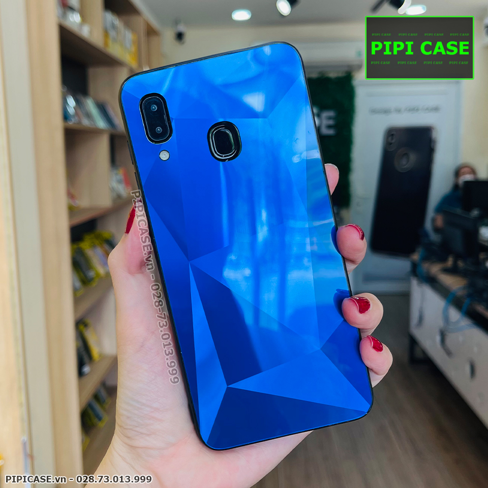 Ốp Lưng Samsung A20 / A30 - Kim Cương 6D - Xanh
