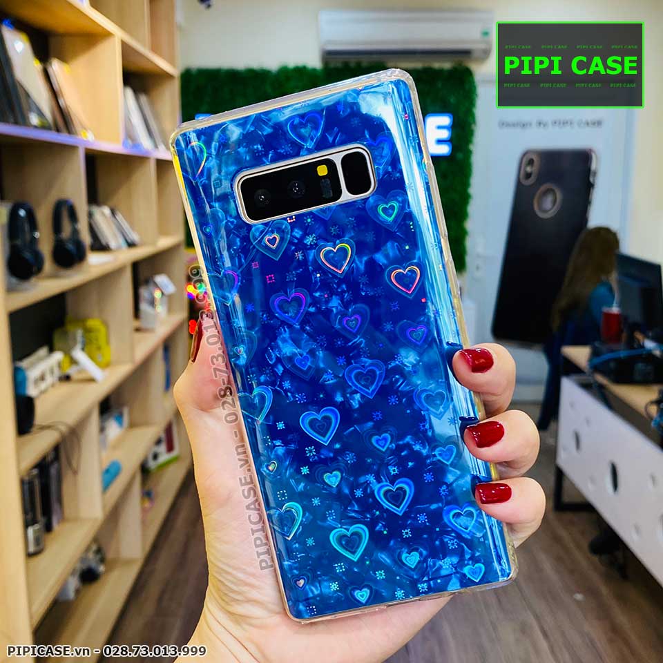 Ốp Lưng Samsung Note 8 - Vân Tim - Xanh