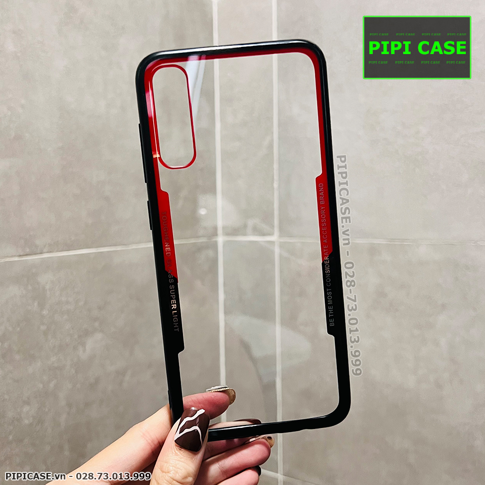 Ốp Lưng Samsung A70 - Glass Super Light - Đỏ Đen