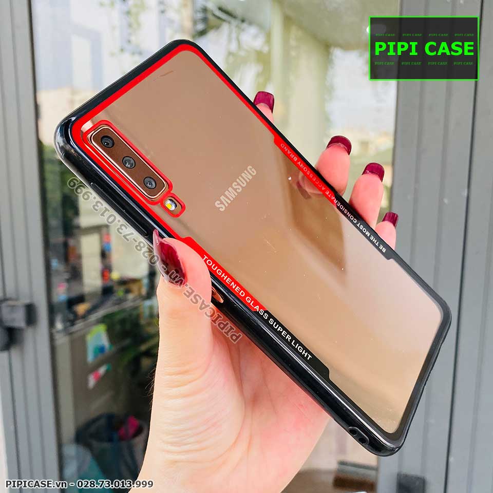 Ốp Lưng Samsung A7 2018 - Glass Super Light - Đỏ Đen