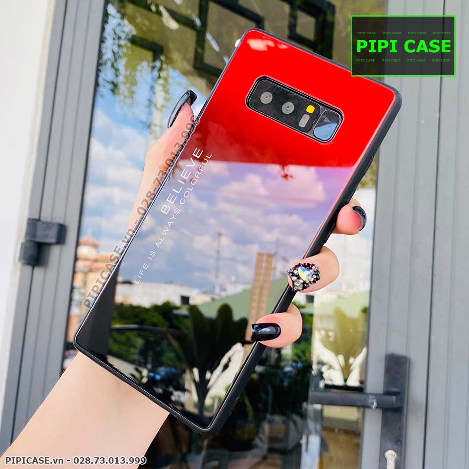 Ốp Lưng Samsung Note 8 - Glass Two Color - Đỏ Đen
