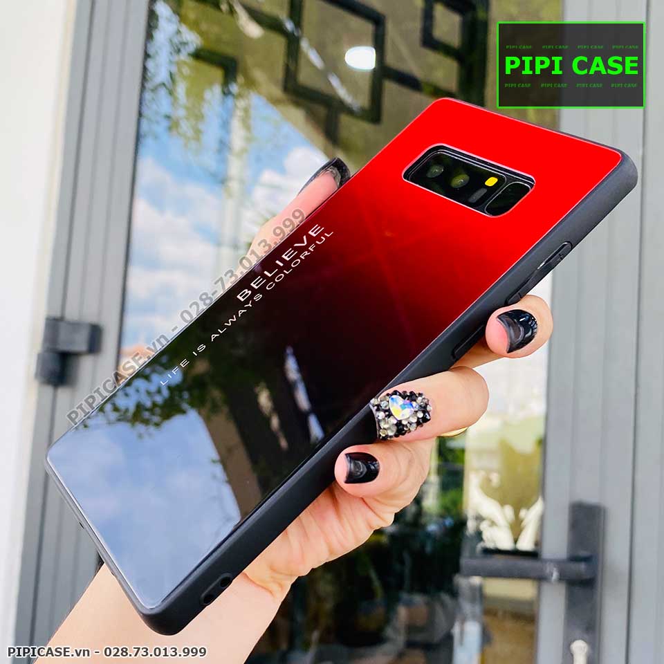 Ốp Lưng Samsung Note 8 - Glass Two Color - Đỏ Đen