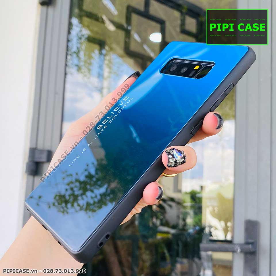 Ốp Lưng Samsung Note 8 - Glass Two Color - Xanh Đen