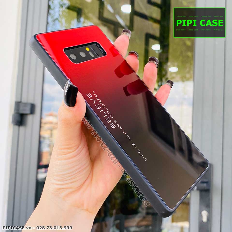 Ốp Lưng Samsung Note 8 - Glass Two Color - Đỏ Đen