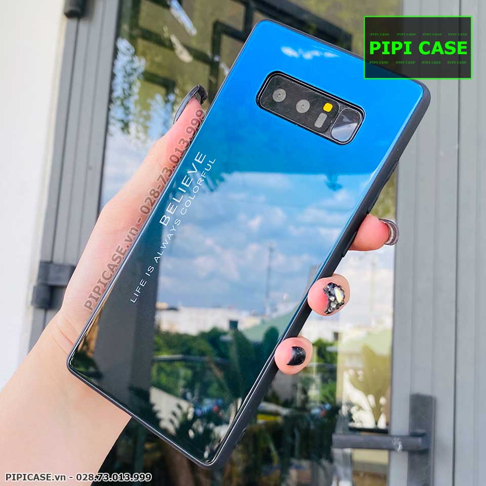 Ốp Lưng Samsung Note 8 - Glass Two Color - Xanh Đen
