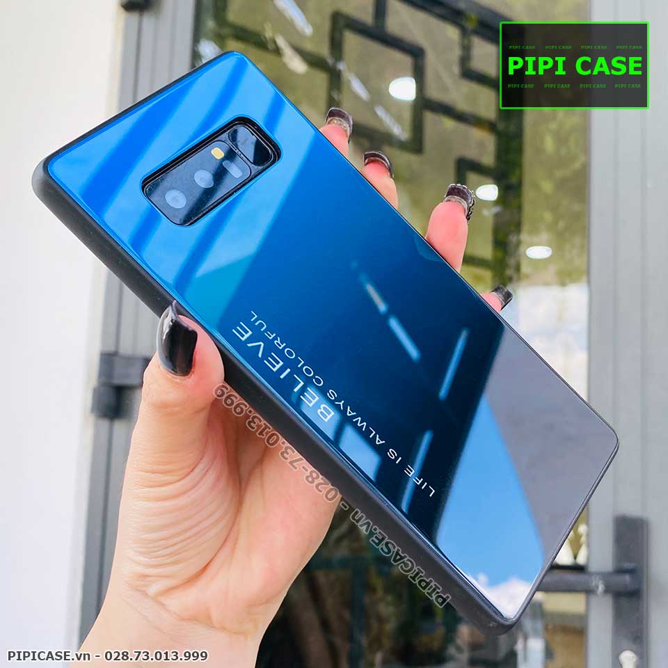 Ốp Lưng Samsung Note 8 - Glass Two Color - Xanh Đen