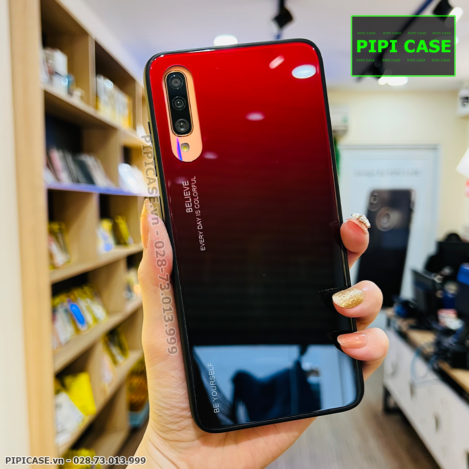 Ốp Lưng Samsung A70 - Glass Two Color - Đỏ Đen