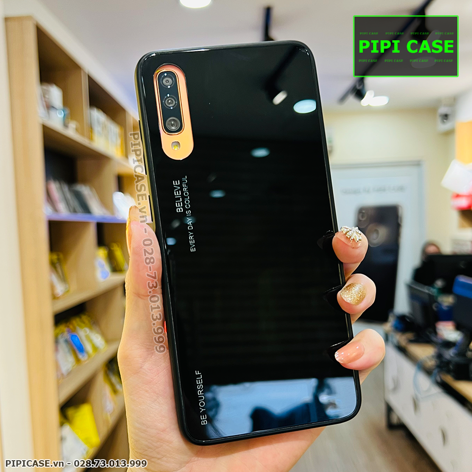 Ốp Lưng Samsung A70 - Glass Two Color - Đen