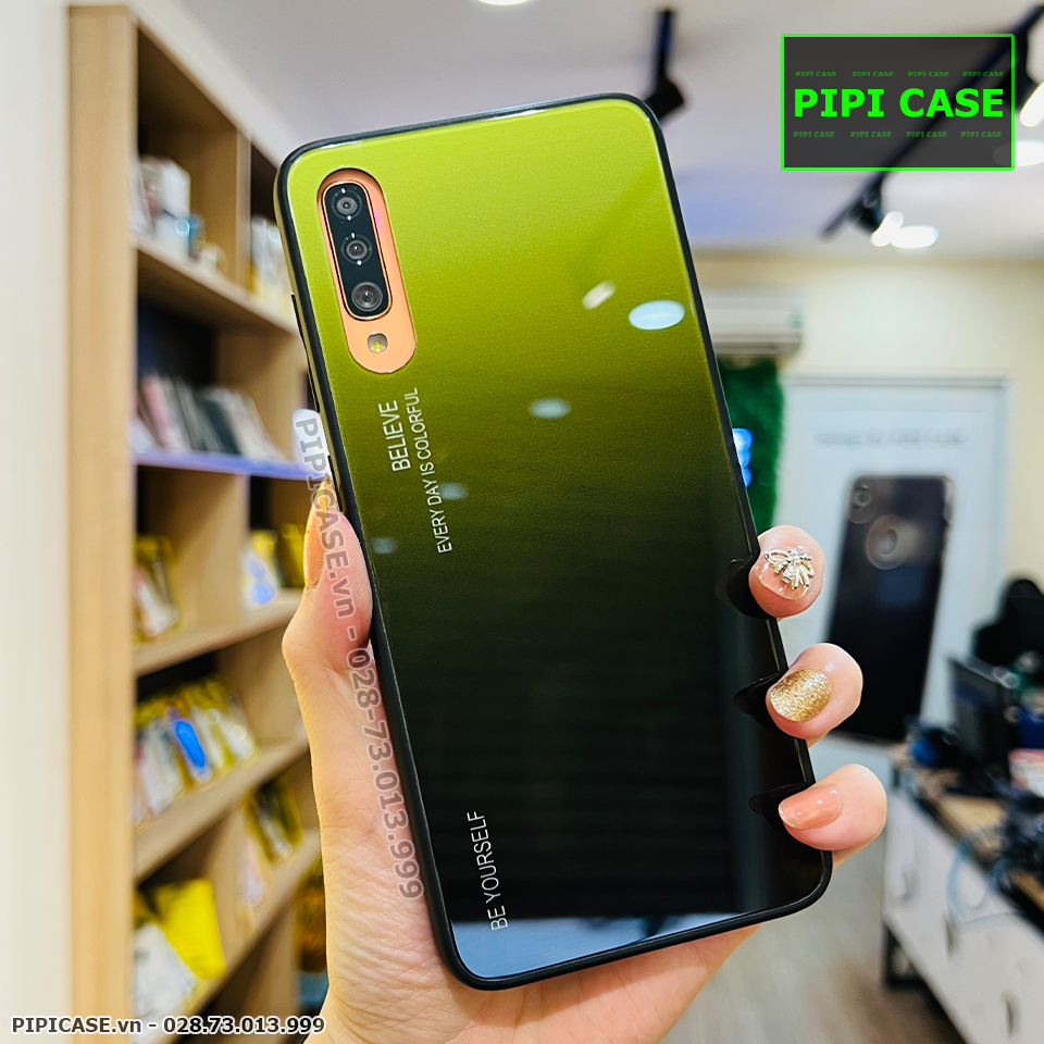 Ốp Lưng Samsung A70 - Glass Two Color - Vàng Đen