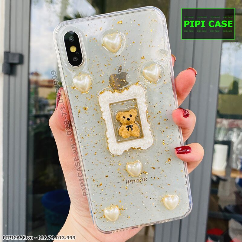 Ốp Lưng iPhone X / XS - Họa Tiết Nổi - Gấu