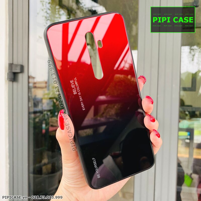 Ốp Lưng Oppo Reno 2F - Glass Two Color - Đỏ Đen