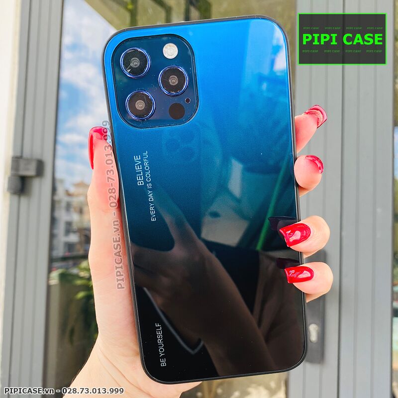 Ốp Lưng iPhone 12 Pro Max - Glass Two Color - Xanh Đen
