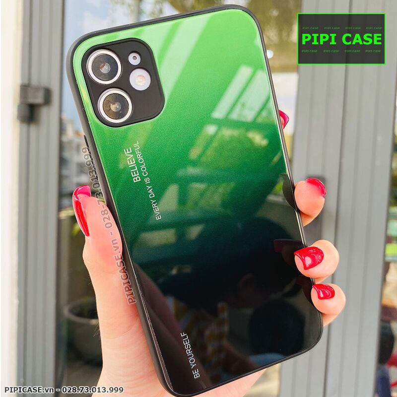 Ốp Lưng iPhone 11 - Glass Two Color - Xanh Lá