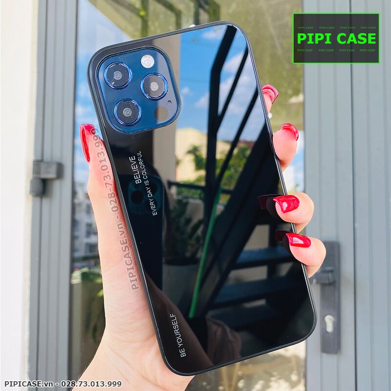 Ốp Lưng iPhone 12 Pro Max - Glass Two Color - Đen