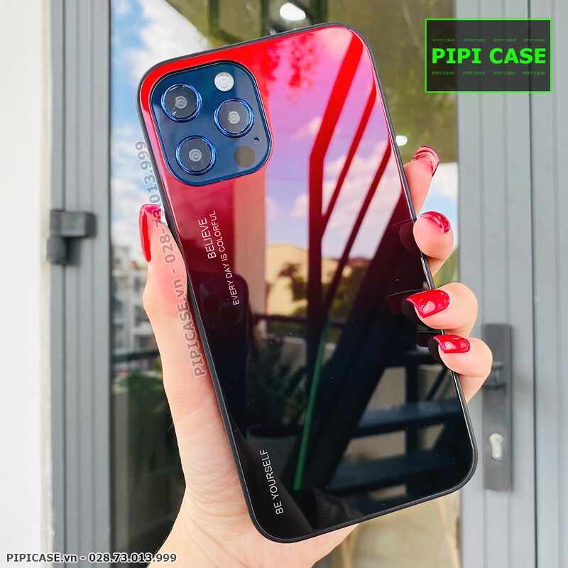 Ốp Lưng iPhone 12 Pro Max - Glass Two Color - Đỏ Đen
