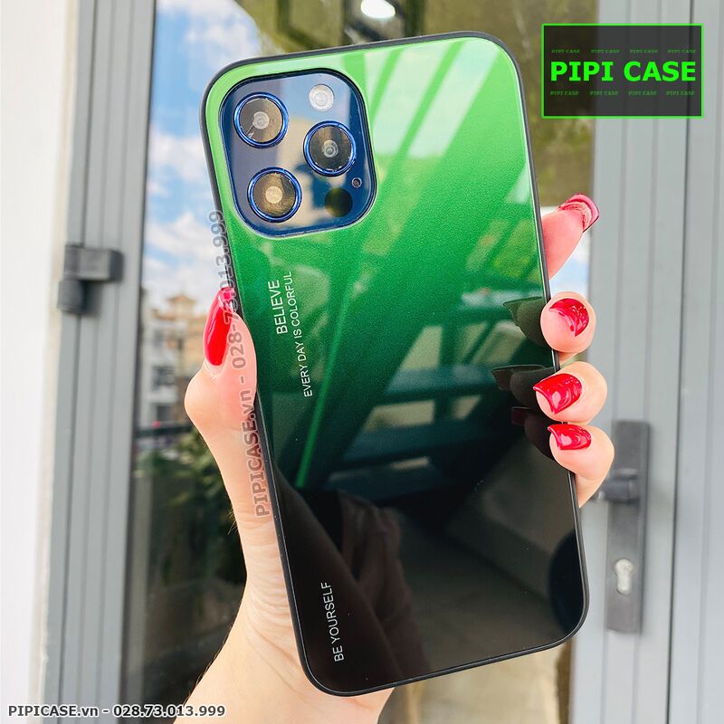 Ốp Lưng iPhone 12 Pro Max - Glass Two Color - Xanh Lá