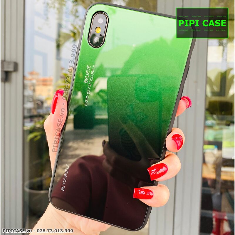 Ốp Lưng iPhone XS Max - Glass Two Color - Xanh Lá