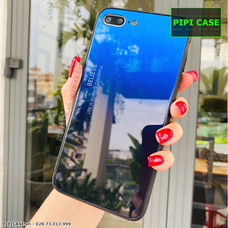 Ốp Lưng iPhone 8 Plus - Glass Two Color - Xanh Đen