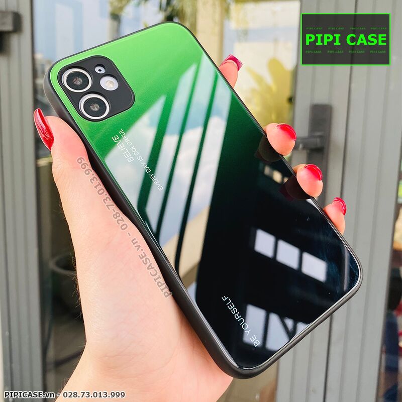 Ốp Lưng iPhone 11 - Glass Two Color - Xanh Lá