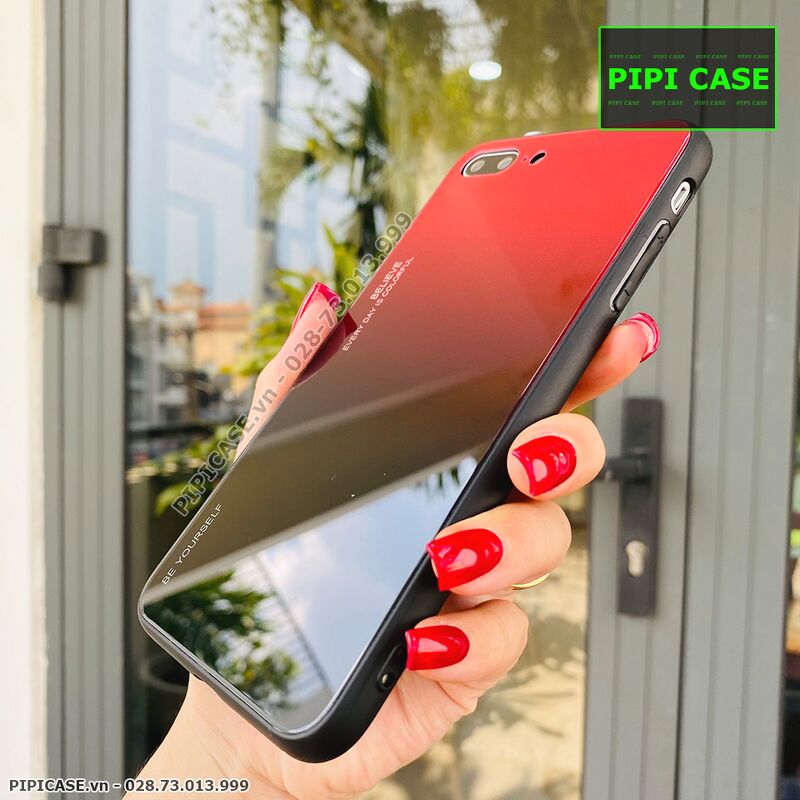 Ốp Lưng iPhone 8 Plus - Glass Two Color - Đỏ Đen