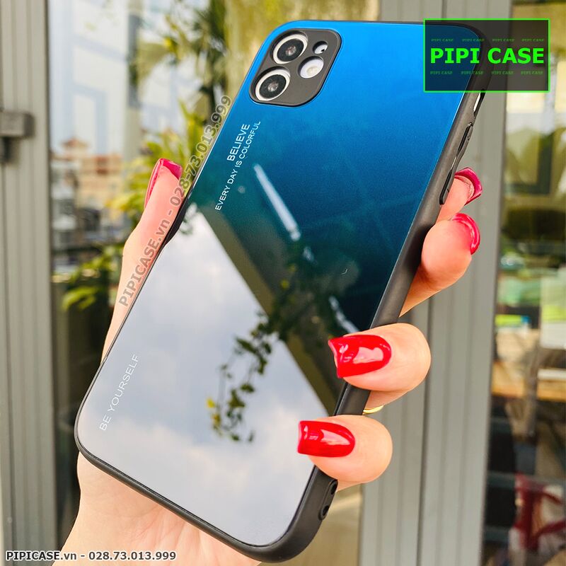 Ốp Lưng iPhone 11 - Glass Two Color - Xanh Đen