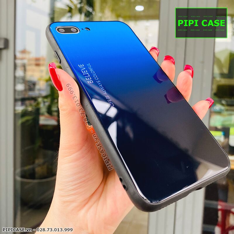 Ốp Lưng iPhone 8 Plus - Glass Two Color - Xanh Đen