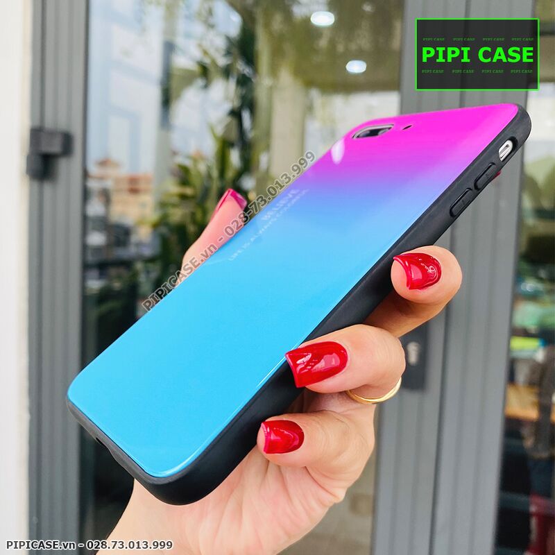 Ốp Lưng iPhone 8 Plus - Glass Two Color - Hồng Xanh
