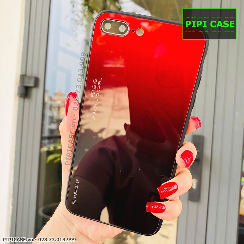 Ốp Lưng iPhone 8 Plus - Glass Two Color - Đỏ Đen