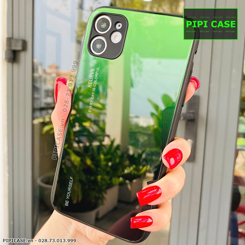 Ốp Lưng iPhone 11 - Glass Two Color - Xanh Lá