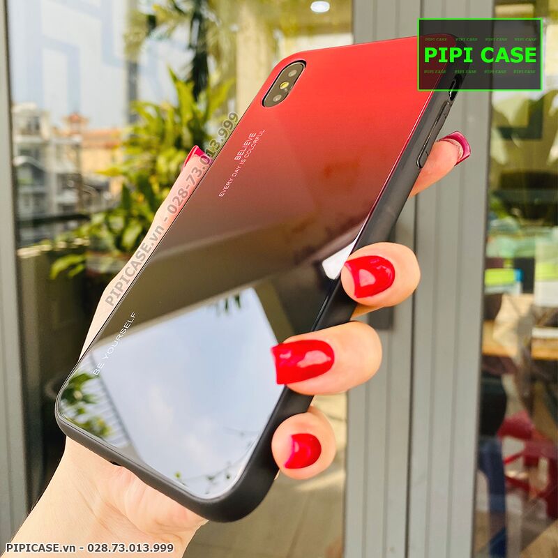 Ốp Lưng iPhone XS Max - Glass Two Color - Đỏ Đen