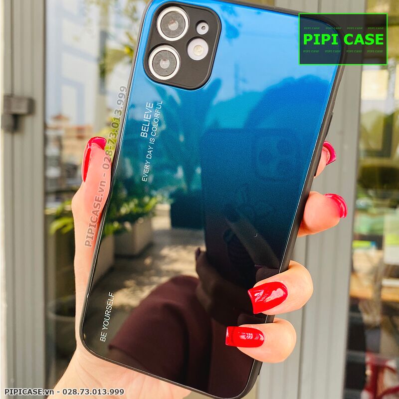 Ốp Lưng iPhone 11 - Glass Two Color - Xanh Đen