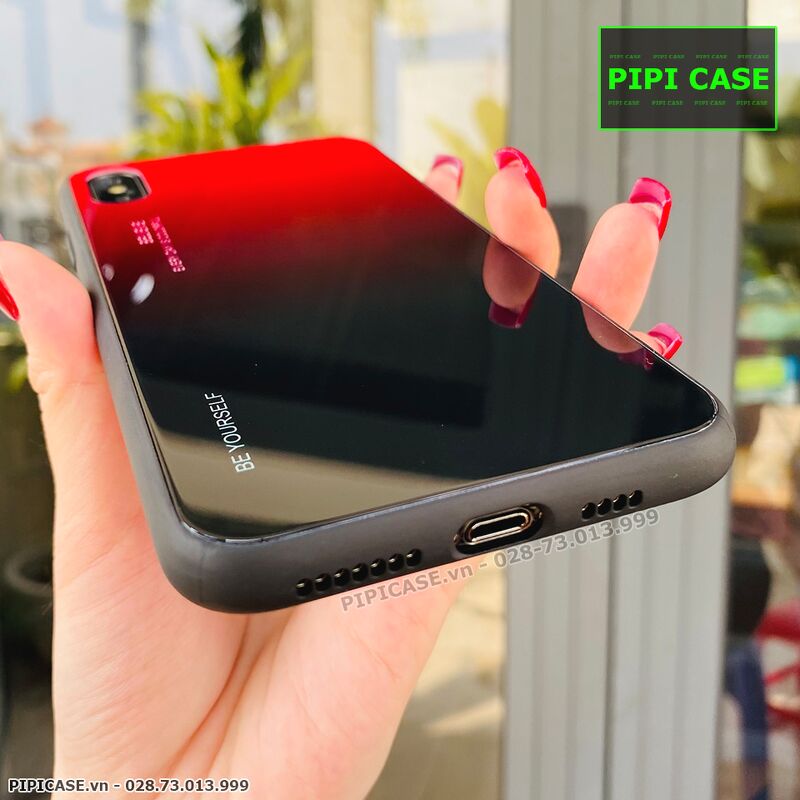 Ốp Lưng iPhone XS Max - Glass Two Color - Đỏ Đen