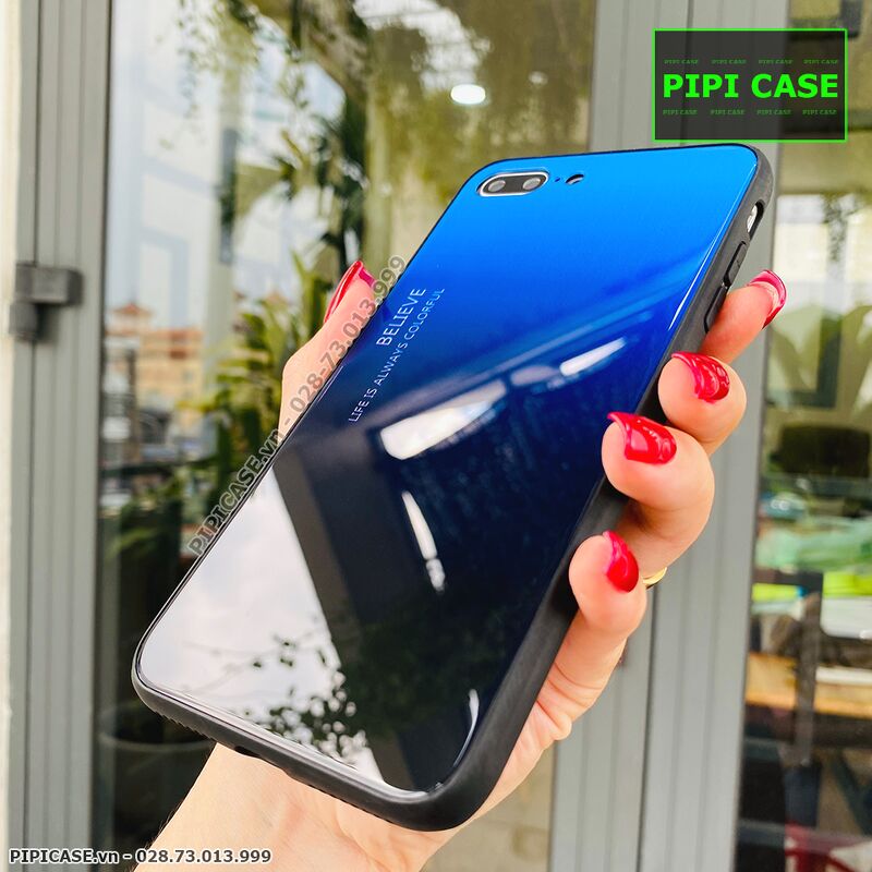 Ốp Lưng iPhone 8 Plus - Glass Two Color - Xanh Đen