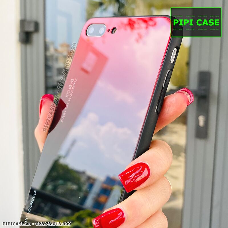Ốp Lưng iPhone 8 Plus - Glass Two Color - Đỏ Đen