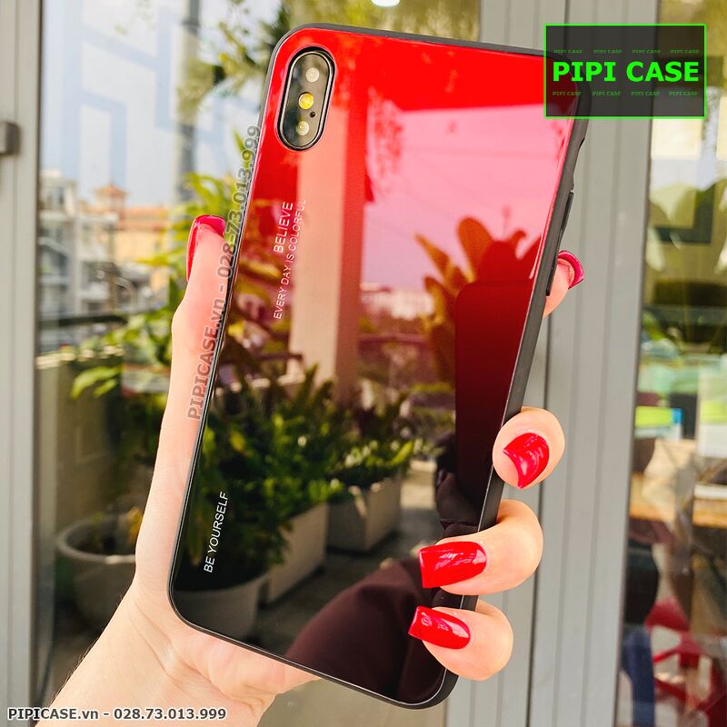 Ốp Lưng iPhone XS Max - Glass Two Color - Đỏ Đen