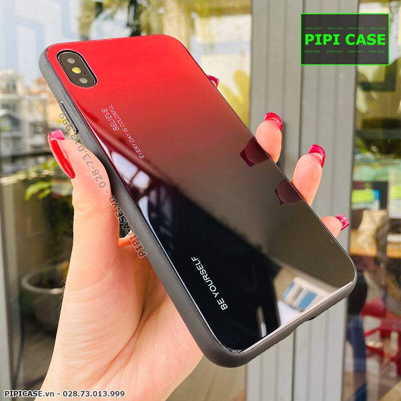 Ốp Lưng iPhone XS Max - Glass Two Color - Đỏ Đen