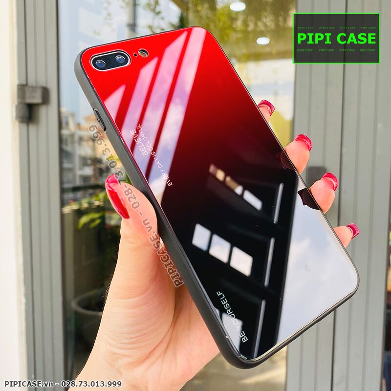 Ốp Lưng iPhone 8 Plus - Glass Two Color - Đỏ Đen