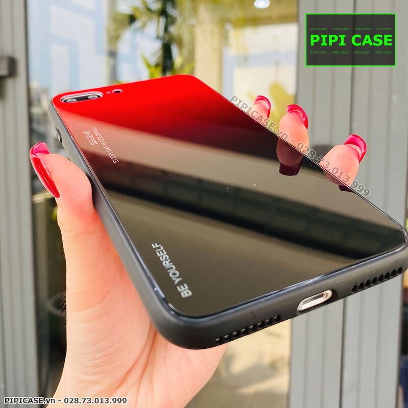 Ốp Lưng iPhone 8 Plus - Glass Two Color - Đỏ Đen