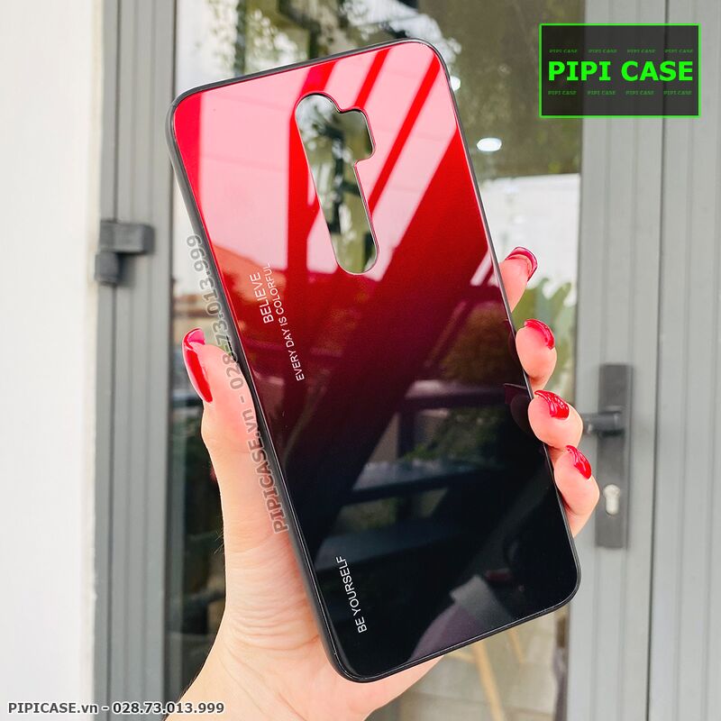 Ốp Lưng Oppo A5 2020 / A9 2020 - Glass Two Color - Đỏ Đen