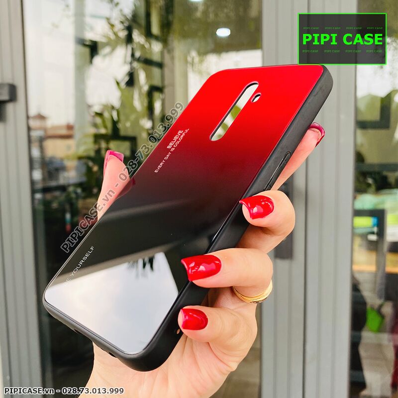 Ốp Lưng Oppo Reno 2F - Glass Two Color - Đỏ Đen
