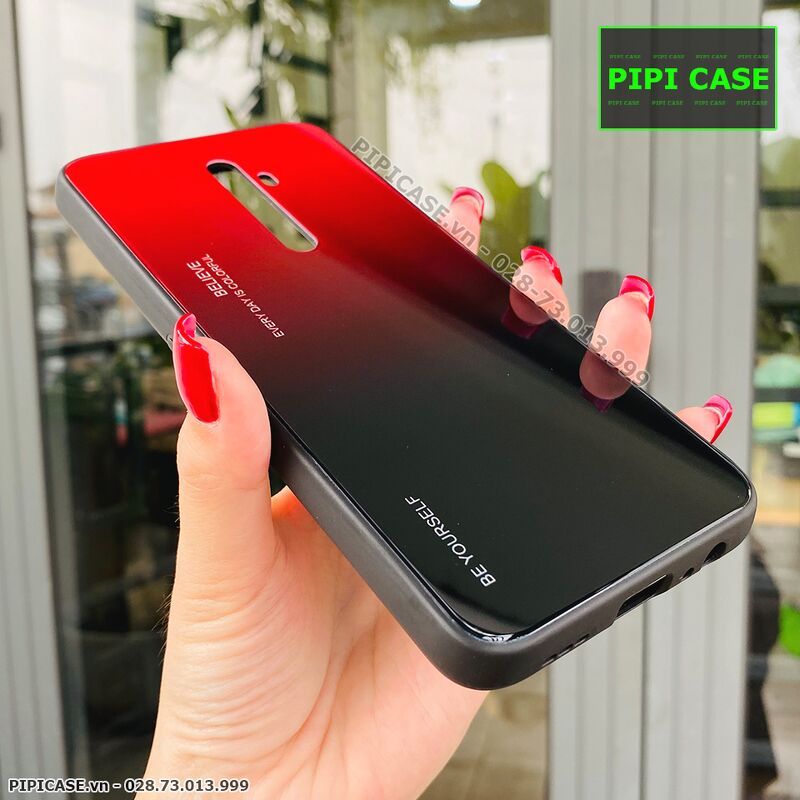 Ốp Lưng Oppo Reno 2F - Glass Two Color - Đỏ Đen
