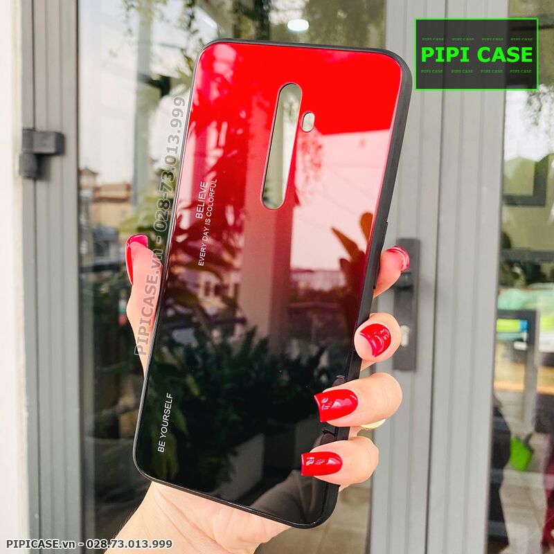 Ốp Lưng Oppo Reno 2F - Glass Two Color - Đỏ Đen