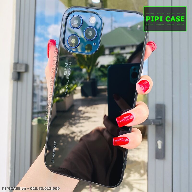 Ốp Lưng iPhone 12 Pro Max - Glass Two Color - Đen