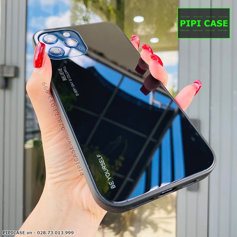 Ốp Lưng iPhone 12 Pro Max - Glass Two Color - Đen