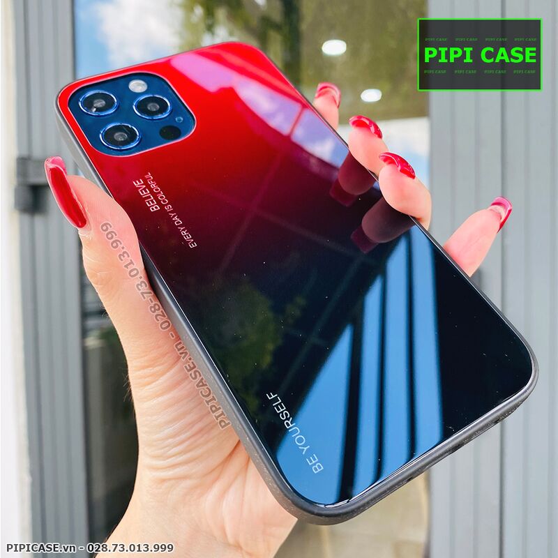Ốp Lưng iPhone 12 Pro Max - Glass Two Color - Đỏ Đen