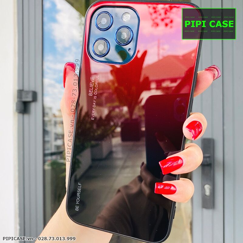 Ốp Lưng iPhone 12 Pro Max - Glass Two Color - Đỏ Đen