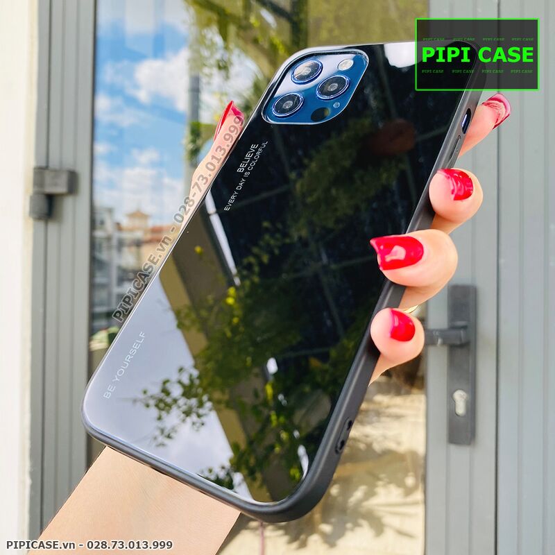 Ốp Lưng iPhone 12 Pro Max - Glass Two Color - Đen