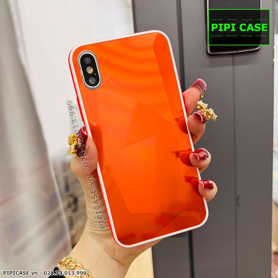 Ốp Lưng iPhone X / XS - Kim Cương 6D - Đỏ Viền Trắng