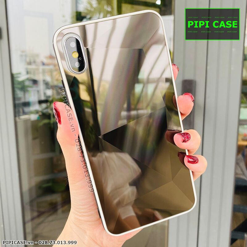 Ốp Lưng iPhone X / XS - Kim Cương 6D - Đen Viền Trắng